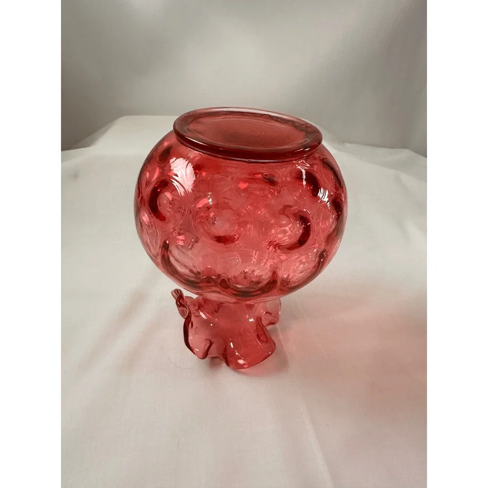 Fenton Cranberry Glass Pitcher Ruffled Rim Applied Reeded‎ Handle Optic Rib Red